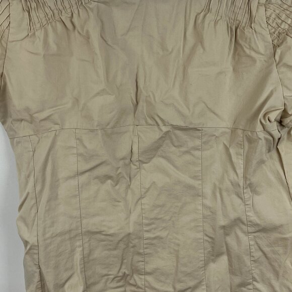 Coupe Collection Top Blouse Size L Beige Short Cap Sleeve Collared V Neck Button - Picture 8 of 9
